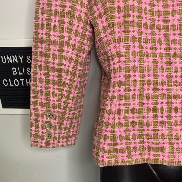 Express Pink & Brown Cropped Tweed Work Blazer Size 8 - Picture 5 of 13